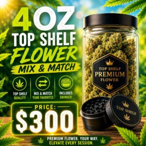 4OZ Top Shelf Flower, Mix & Match + Grinder